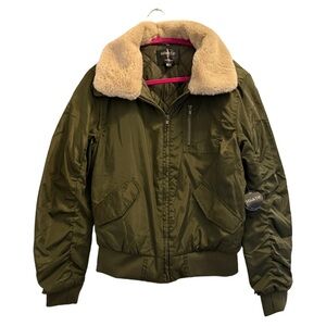 Mila & Tiff Olive Bomber Jacket with Faux Fur Collar